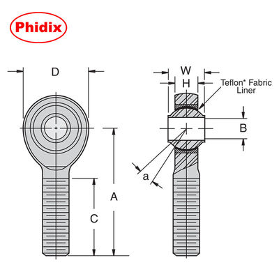SSHMY-T सीरीज स्टेनलेस स्टील PTFE-Lined रॉड समाप्त करता है